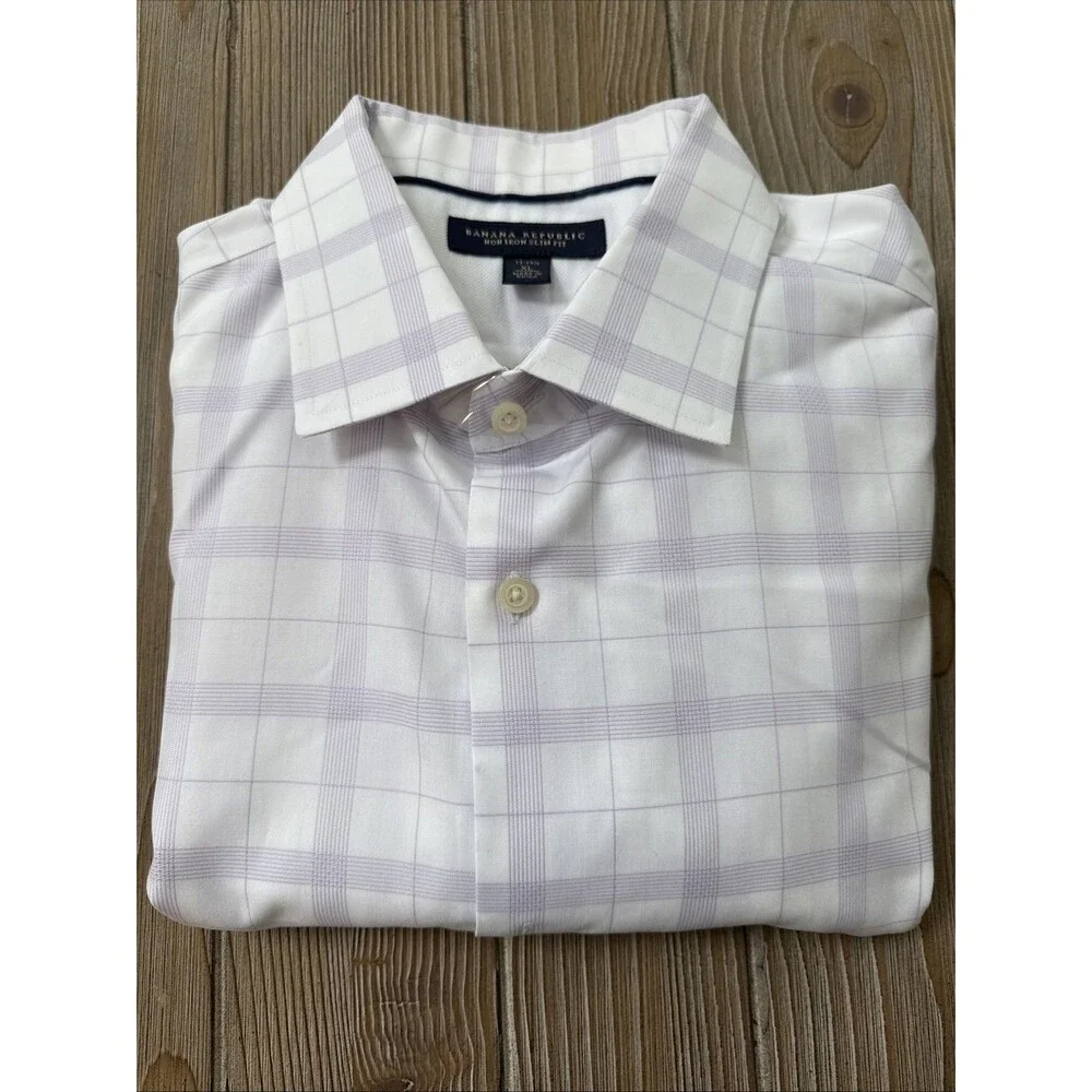 Banana Republic Shirt Mens XL 17-17.5”Cotton Check Non-Iron Slim Fit